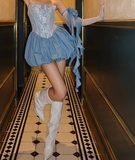 Niulatu Blue Strapless A-Line Satin Short Prom Dresses Homecoming Dresses HZ1031