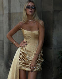 Niulatu Yellow Spaghetti Straps Sheath Satin Short Prom Dresses Homecoming Dresses HZ1031