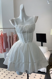 Niulatu White Square Neck A-Line Satin Short Prom Dresses Homecoming Dresses HZ1031