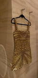 Niulatu Gold Spaghetti Straps Bodycon Beaded Short Prom Dresses Homecoming Dresses HZ1031