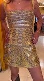 Niulatu Gold Spaghetti Straps Bodycon Beaded Short Prom Dresses Homecoming Dresses HZ1031