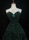 Niulatu Dark Green Sweetheart Neck A-Line Sequin Short Prom Dresses Homecoming Dresses HZ1031