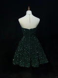 Niulatu Dark Green Sweetheart Neck A-Line Sequin Short Prom Dresses Homecoming Dresses HZ1031