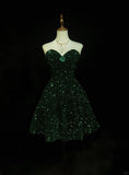 Niulatu Dark Green Sweetheart Neck A-Line Sequin Short Prom Dresses Homecoming Dresses HZ1031
