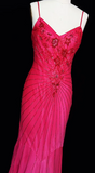 Niulatu Hot Pink Spaghetti Straps Mermaid Beaded Chiffon Long Prom Dresses Elegant Evening Gowns HZ1031