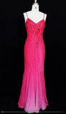 Niulatu Hot Pink Spaghetti Straps Mermaid Beaded Chiffon Long Prom Dresses Elegant Evening Gowns HZ1031