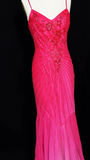 Niulatu Hot Pink Spaghetti Straps Mermaid Beaded Chiffon Long Prom Dresses Elegant Evening Gowns HZ1031