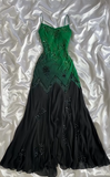 Niulatu Green Spaghetti Straps Mermaid Beaded Chiffon Long Prom Dresses Vintage Evening Gowns HZ1031