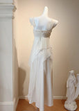 Niulatu White Spaghetti Straps Sheath Satin Chiffon Long Prom Dresses Birthday Evening Gowns HZ1031
