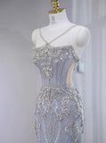 Niulatu Lilac Strapless Mermaid Tulle Rhinestone Long Prom Dresses Formal Evening Gowns HZ1031