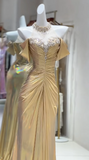Niulatu Yellow Off Shoulder Mermaid Satin Long Prom Dresses Formal Evening Gowns HZ1031