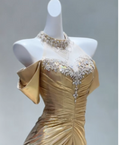 Niulatu Yellow Off Shoulder Mermaid Satin Long Prom Dresses Formal Evening Gowns HZ1031