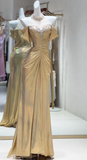 Niulatu Yellow Off Shoulder Mermaid Satin Long Prom Dresses Formal Evening Gowns HZ1031