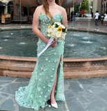 Niulatu Green Off-the-shoulder Mermaid Tulle Beaded Long Prom Dresses Appliques Wedding Guest Dress Formal Dress HZ1031