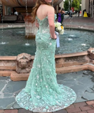 Niulatu Green Off-the-shoulder Mermaid Tulle Beaded Long Prom Dresses Appliques Wedding Guest Dress Formal Dress HZ1031