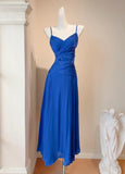 Niulatu Royal Blue Spaghetti Straps Chiffon A-Line Chiffon Long Prom Dresses Party Dress HZ1031
