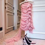 Niulatu Pink Strapless Bodycon Chiffon Short Prom Dresses Party Dress HZ1031