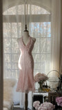 Niulatu Pink Halter Collar Bodycon Chiffon Short Prom Dresses Vintage Party Dress with Beading HZ1031