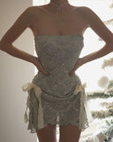 Niulatu Silver Strapless Boycon Tulle Beaded Short Prom Dresses Homecoming Dresses HZ1031