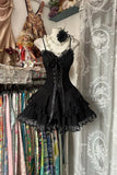 Niulatu Spaghetti Straps Black A-Line Tulle Lace Short Prom Dresses Homecoming Dresses HZ1031