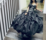 Niulatu Black Strapless A-Line Satin Long Prom Dresses Formal Evening Gowns HZ1031