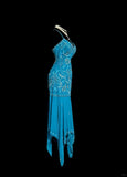 Niulatu Blue Spaghetti Straps Sheath Chiffon Beading Long Prom Dresses Formal Evening Gowns HZ1031