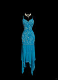 Niulatu Blue Spaghetti Straps Sheath Chiffon Beading Long Prom Dresses Formal Evening Gowns HZ1031