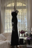 Niulatu Black One Shoulder Mermaid Chiffon Long Prom Dresses Formal Evening Gowns with Beading HZ1031