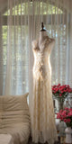 Niulatu V-neck Sheath Chiffon Long Prom Dresses Vintage Backless Evening Gowns with Beading HZ1031