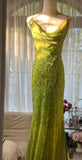 Niulatu Green Spaghetti Straps Mermaid Chiffon Long Prom Dresses Elegant Evening Gowns with Beading HZ1031