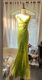 Niulatu Green Spaghetti Straps Mermaid Chiffon Long Prom Dresses Elegant Evening Gowns with Beading HZ1031