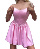 Niulatu Pink Strapless A-Line Satin Short Prom Dresses Homecoming Dresses HZ1031