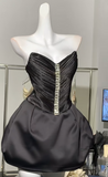Niulatu Black Strapless A-Line Satin Short Prom Dresses Homecoming Dresses HZ1031