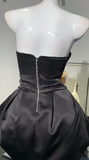 Niulatu Black Strapless A-Line Satin Short Prom Dresses Homecoming Dresses HZ1031