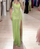 Niulatu Pink Strapless Sheath Glitter Sequins Long Prom Dresses Formal Evening Gowns with Slits HZ1031