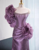 Niulatu Purple Strapless Mermaid Satin Long Prom Dresses Formal Evening Gowns HZ1031