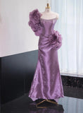 Niulatu Purple Strapless Mermaid Satin Long Prom Dresses Formal Evening Gowns HZ1031