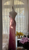Niulatu Pink Spaghetti Straps Mermaid Chiffon Beading Long Prom Dresses Vintage Evening Gowns HZ1031