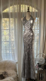 Niulatu Grey V-Neck Mermaid Lace Beading Long Prom Dresses Vintage Evening Gowns HZ1031