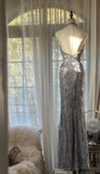 Niulatu Grey V-Neck Mermaid Lace Beading Long Prom Dresses Vintage Evening Gowns HZ1031