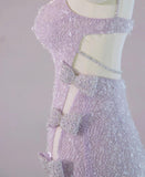 Niulatu Light Purple V-neck Sheath Lace Beading Long Prom Dresses Formal Evening Gowns with Slits HZ1031