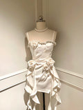 Niulatu White Spaghetti Straps A-Line Satin Beaded Short Prom Dresses Homecoming Dresses with Appliques HZ1031