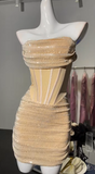 Niulatu Strapless Light Champagne Bodycon Velvet Short Prom Dresses Homecoming Dresses HZ1031