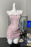 Niulatu Pink Strapless Bodycon Glitter Satin Short Party Dresses Homecoming Dresses HZ1031