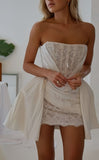 Niulatu White Strapless Bodycon Satin Lace Short Prom Dresses Homecoming Dresses HZ1031