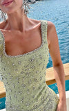 Niulatu Green Square Neck Sheath Beaded Short Party Dresses Homecoming Dresses HZ1031