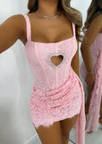 Niulatu Pink Square Neck Bodycon Lace Short Party Dresses Fashion Homecoming Dresses HZ1031