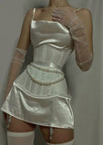 Niulatu White Spaghetti Straps Bodycon Satin Short Prom Dresses Homecoming Dresses HZ1031