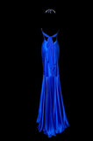 Niulatu Blue V Neck Mermaid Satin Long Prom Dresses Formal Evening Gowns with Open Back HZ1031