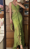 Niulatu Olive Green V-Neck Sheath Beaded Chiffon Long Prom Dresses Formal Evening Gowns HZ1031